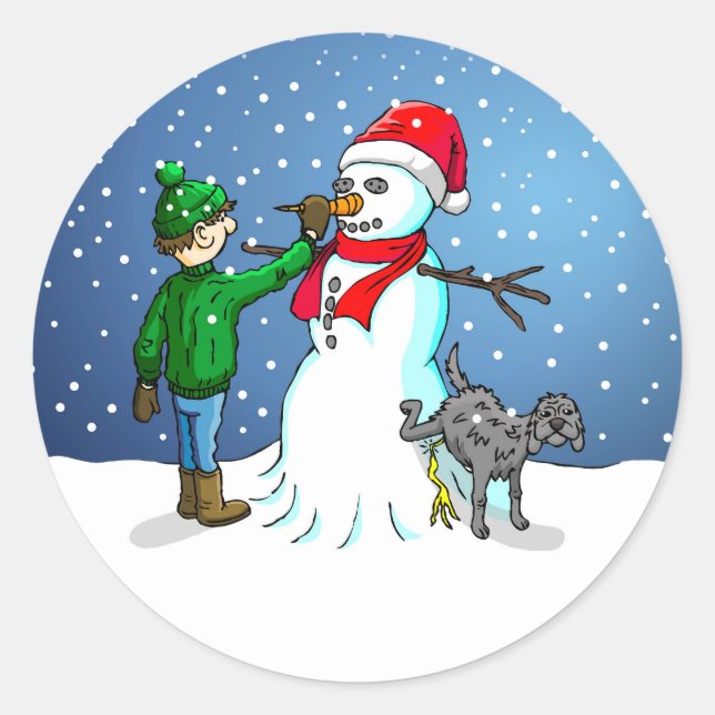 Make a Snowman for Christmas Classic Round Sticker (Front)