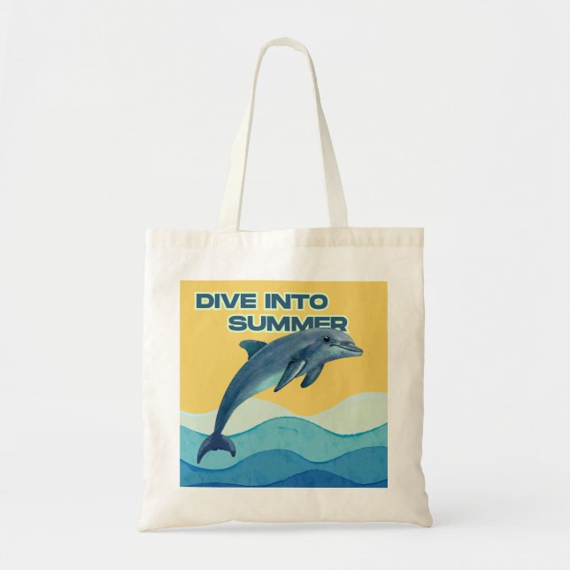 "Make a Splash" Artistic Dolphin Watercolor  Tote Bag (Front)