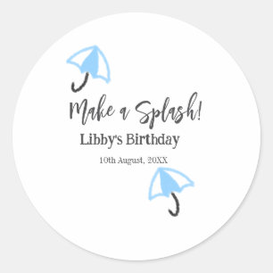 Make a splash blue umbrella summer pool birthday p classic round sticker
