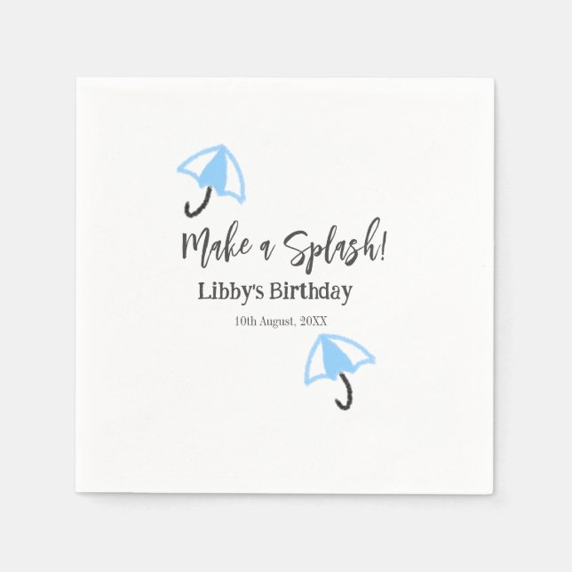 Make a splash blue umbrella summer pool birthday p napkin (Front)