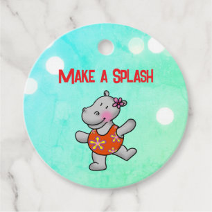 Make a Splash Hippo Birthday Pool Party Favour Tags