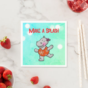 Make a Splash Hippo Birthday Pool Party Napkin