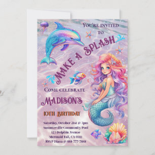 Make A Splash Mermaid Sparkle Birthday Party  Invitation
