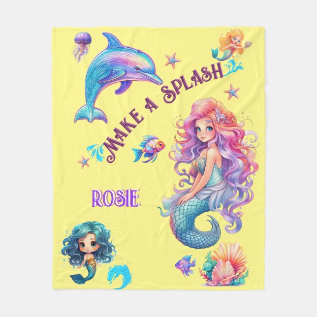 Make A Splash Mermaid Under The Sea Fleece Blanket (Front)