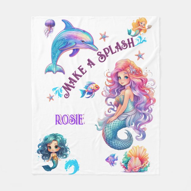 Make A Splash Mermaid Under The Sea Fleece Blanket (Front)