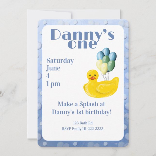 Make a Splash Rubber Duck 1st Birthday Invitation (Front)