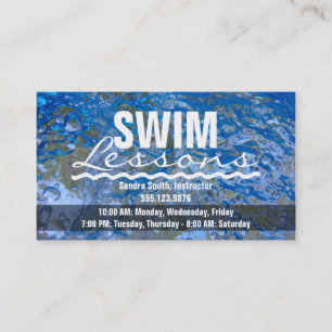 Make a Splash Sparkling Blue Water Swim Lessons Business Card