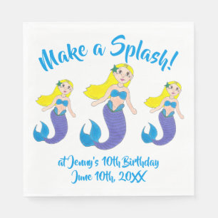 Make a Splash Swimming Mermaid Birthday Party Napkin