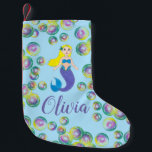 Make a Splash Swimming Mermaid Girl Bubbles Small Christmas Stocking<br><div class="desc">Just personalise for a fun holiday decoration! Stocking features an original marker illustration of a swimming blonde mermaid,  surrounded by bubbles.

This design is also available on other products. Don't see what you're looking for? Need help with customisation? Contact Rebecca to have something designed just for you.</div>