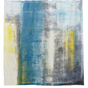 'Make A Statement' Teal and Yellow Abstract Art Shower Curtain
