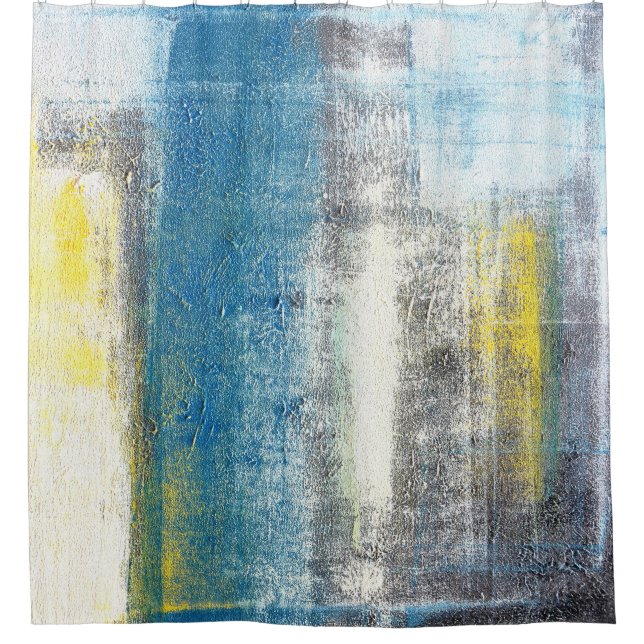 'Make A Statement' Teal and Yellow Abstract Art Shower Curtain (Front)