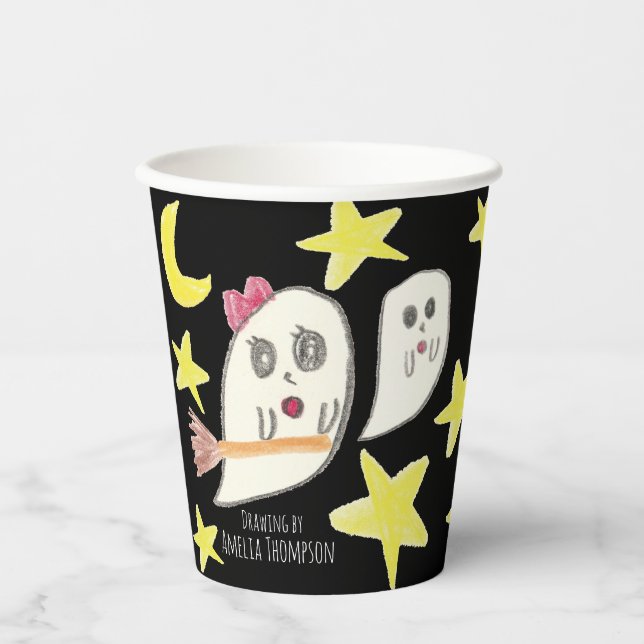 Make a Treasure By Your Kid's Art Work | ghost Paper Cups (Front)
