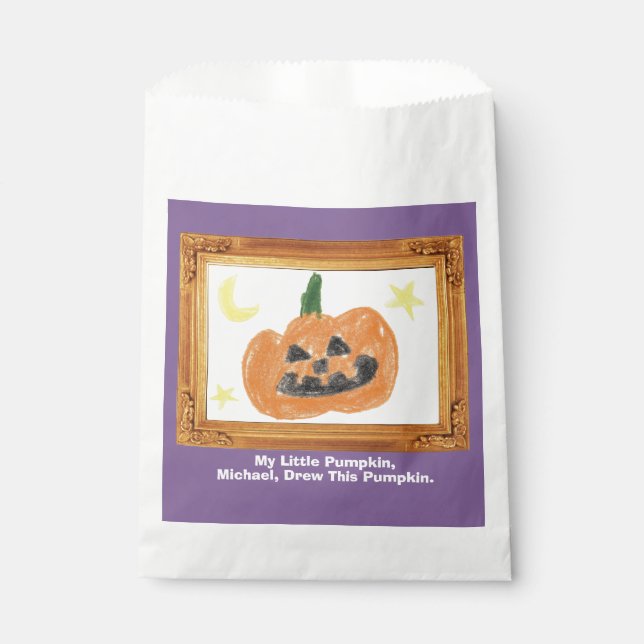 Make a Treasure By Your Kid's Art Work | Pumpkin  Favour Bags (Front)