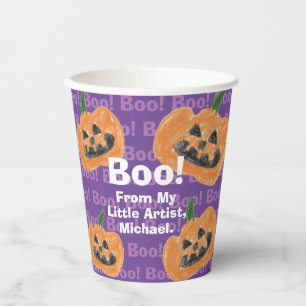 Make a Treasure By Your Kid's Art Work Pumpkin Paper Cups