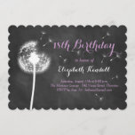 Make a Wish! 18th Birthday Invitation (purple)<br><div class="desc">A delicate dandelion and ribbon type,  on a chalkboard background,  accents this sweet,  18th Birthday invitation. If you need additional coordinating items,  just contact us at prettyfancyinvites@gmail.com with your request.</div>