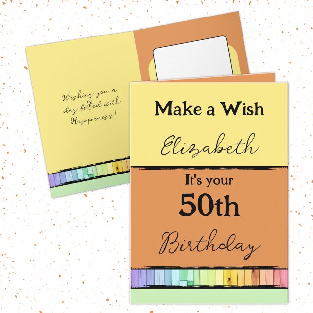 Make a wish add name orange 50th birthday card (Creator Uploaded)
