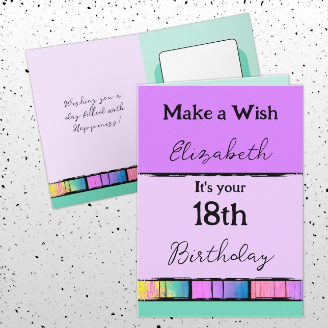 Make a wish add name purple 18th birthday card (Creator Uploaded)