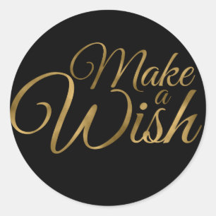 Make a Wish Black & Gold Birthday Classic Round Sticker