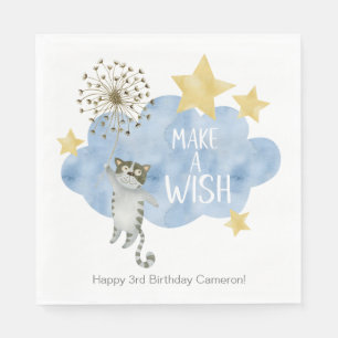 Make A Wish Cat Star Cloud Any Age Birthday Party Napkin
