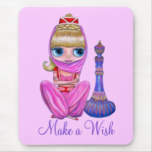 Make a Wish Cute Little Pink Genie Girl Big Eyes Mouse Mat