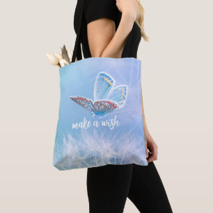 Make a Wish Dandelion and Butterfly Design Tote Bag