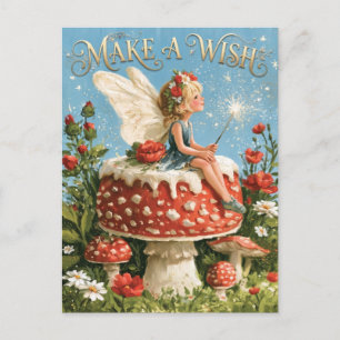 "Make a Wish" Fantasy Fairy on a Mushroom Postcard