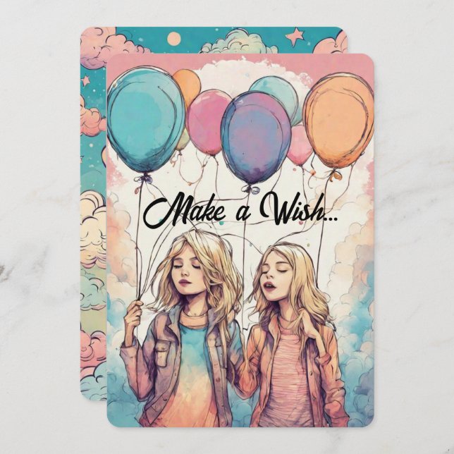  Make a Wish for the Birthday Girl Party Invitation (Front/Back)