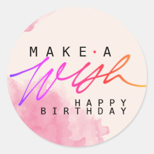 Make a Wish Happy Birthday in Pink Classic Round Sticker