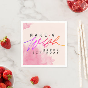Make a Wish Happy Birthday in Pink Napkin