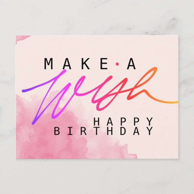 Make a Wish Happy Birthday in Pink Postcard (Front)