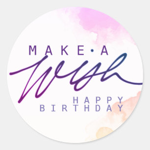 Make a Wish Happy Birthday in Purple Classic Round Sticker