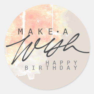 Make a Wish Happy Birthday in Sand Colour Classic Round Sticker