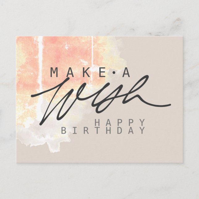 Make a Wish Happy Birthday in Sand Colour Postcard (Front)