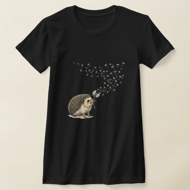 Make a Wish Hedgehog Blowing Dandelion  T-Shirt (Laydown)