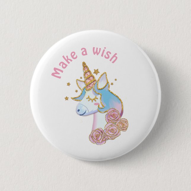Make a wish magical unicorn button (Front)