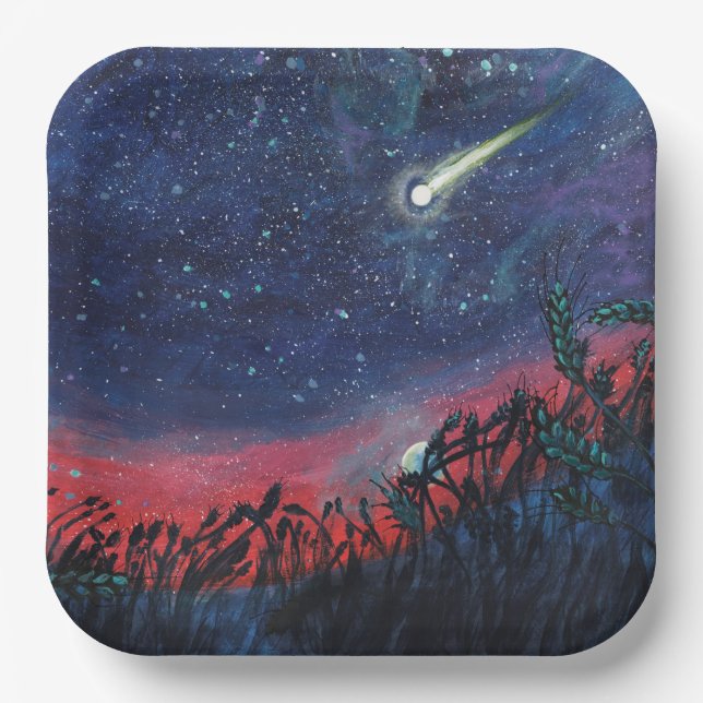 Make a Wish on a Shooting Star Illustration Paper Plate (Front)
