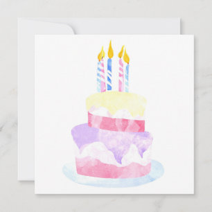 Make a Wish Watercolor Happy Birthday Cake Holiday Card