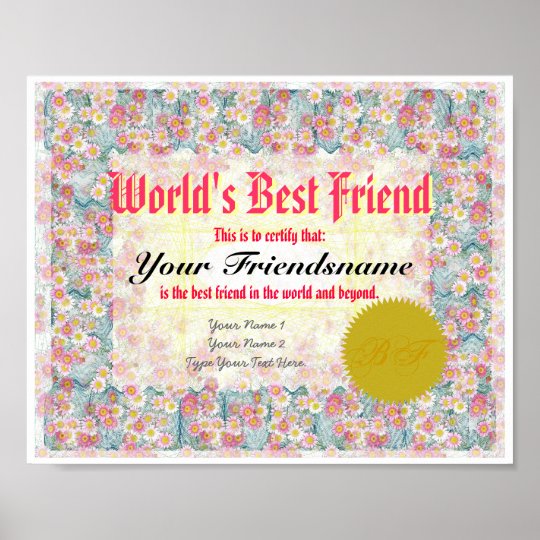 Make a World's Best Friend Certificate Print | Zazzle.co.uk