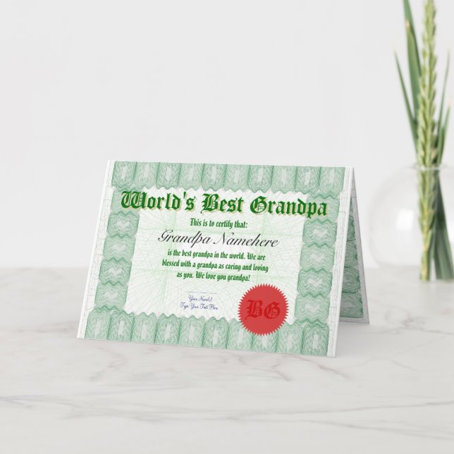 Make a World's Best Grandpa Certificate Award Card (Front)