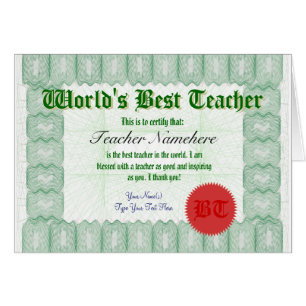 Make a World's Best Teacher Certificate Award Card