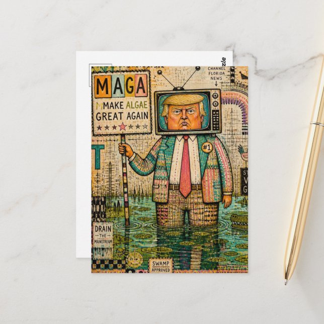 Make Algae Great Again Mixed Media Funny Collage Postcard (Front/Back In Situ)
