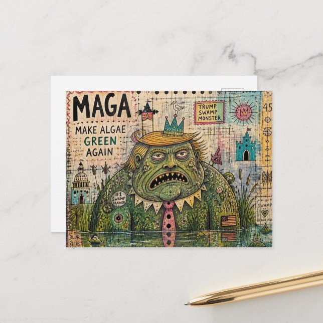 Make Algea Green Again Mixed Media Funny Collage Postcard (Front/Back In Situ)