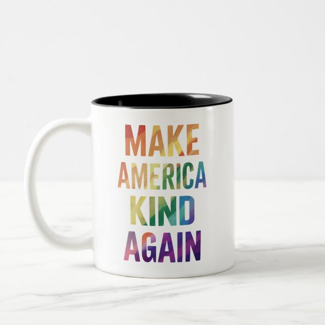 Make America Kind Again Rainbow LGBTQ Gay  Two-Tone Coffee Mug (Left)