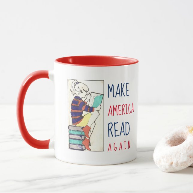 Make America Read Again Literacy Red Handle Mug (With Donut)