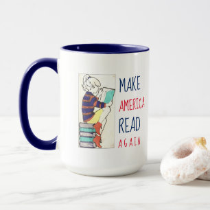 Make America Read Again Literacy White & Blue Mug