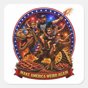 Make America Weird Again T-Rex Family Bacon Square Sticker