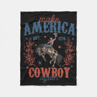 Make America Western Cowboy Again Retro 4th Of Jul Fleece Blanket