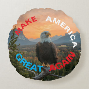 MAKE AMERICAN GREAT AGAIN EAGLE SUNRISE ROUND CUSHION
