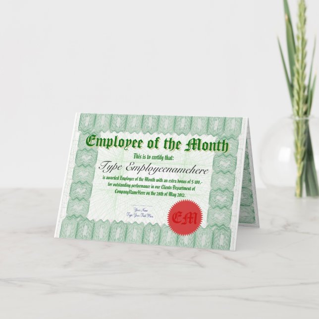 Make an Employee of the Month Certicate Award Card (Front)