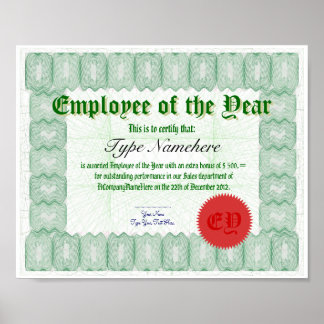 Make an Employee of the Year Certicate Award Poster